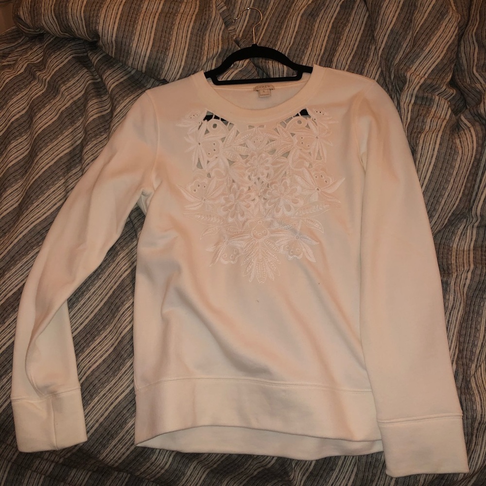 White Sweater with Floral Embroidery